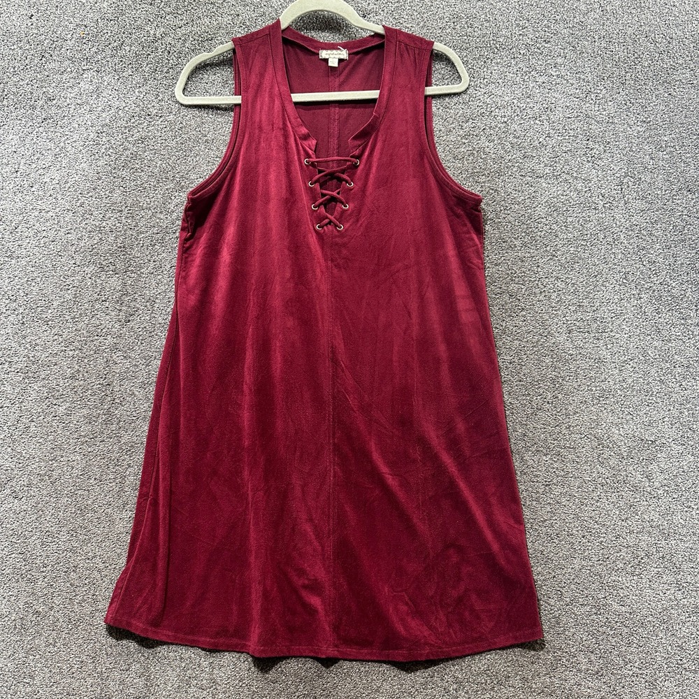 Eyeshadow Dress L Burgundy Faux Suede‎ Lace Up Y2k Boho Festival Grunge Romantic